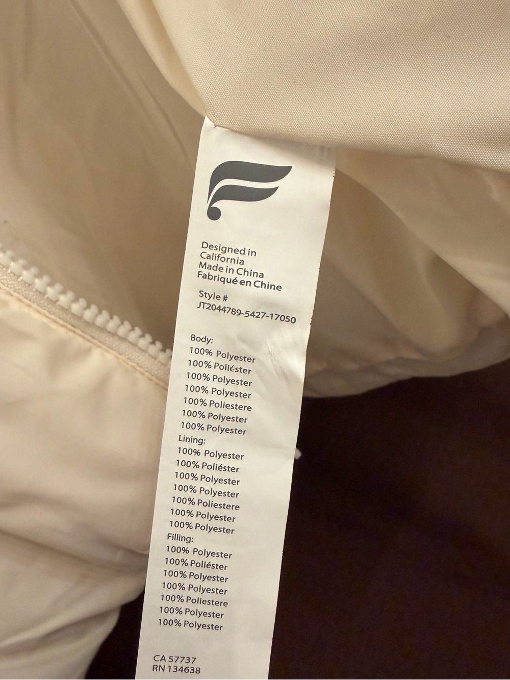 Fabletics Cream Cropped Puffer Jacket | Large - Picture 8 of 10